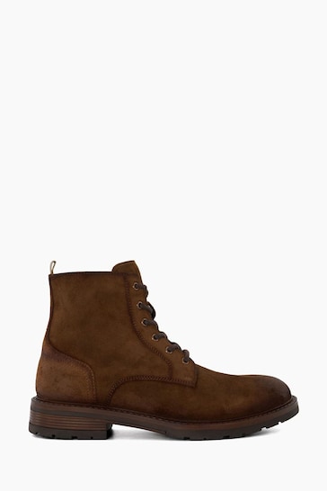 Dune London Brown Cheshires Plain Toe Cleated Sole Boots