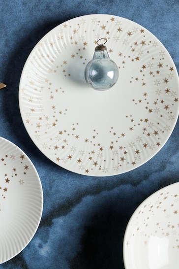 Denby White Porcelain Arc Stars Set of 2 Large Plates