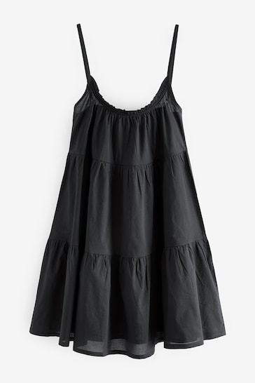 Black Mini Tiered Summer Cotton Dress
