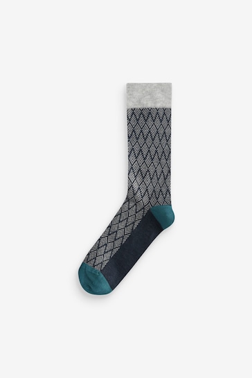 Blue/Grey Pattern 4 Pack Bamboo Signature Socks