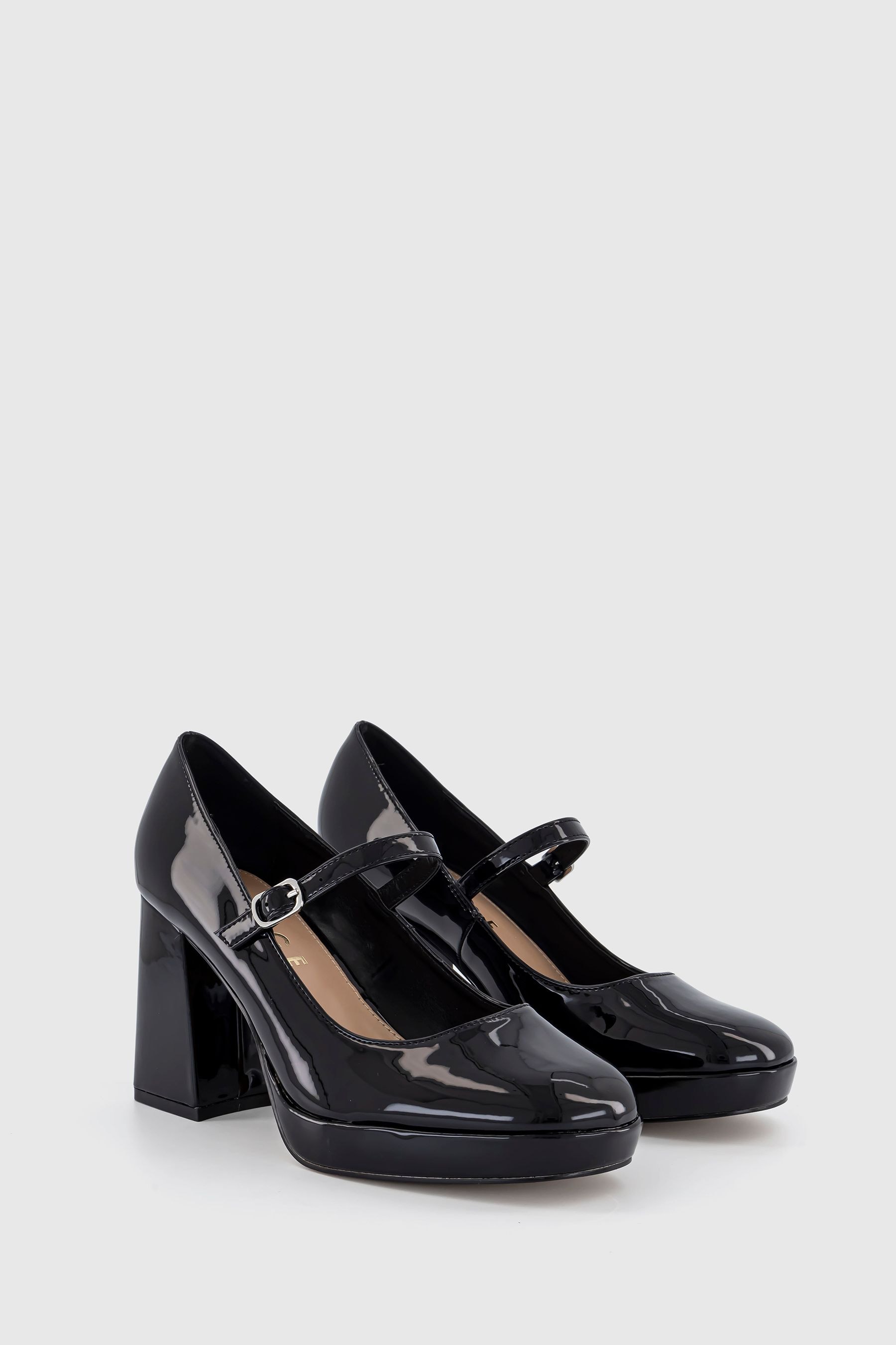 Buy Office Black Hazy Patent Mary Jane Platform Heel Shoes from