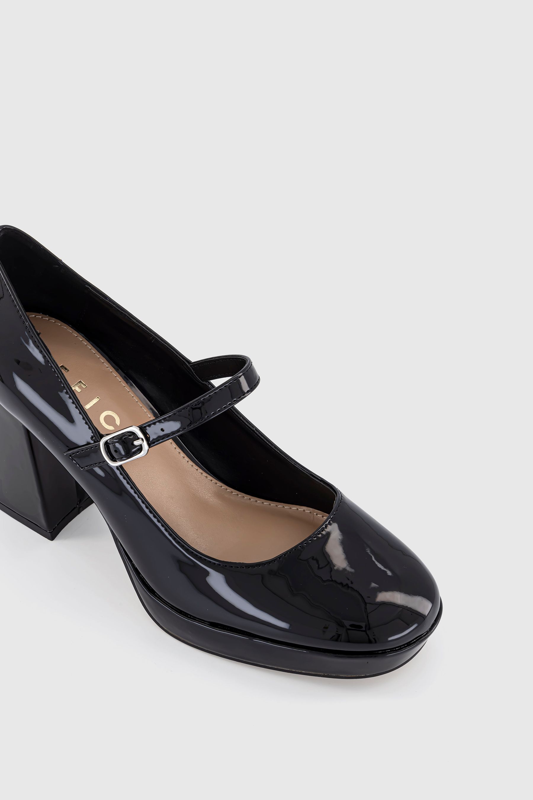 Office Black Hazy Patent Mary Jane Platform Heel Shoes