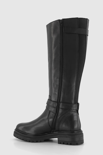 Office Black Leather Buckle Strap Krissy Knee High Rider Boots