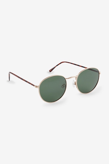 Gold/Green Round Polarised Sunglasses
