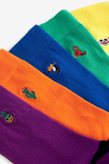 Bright Summer Fun Embroidered Socks 5 Pack