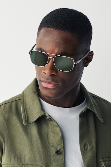 Silver/Green Classic Polarised Sunglasses