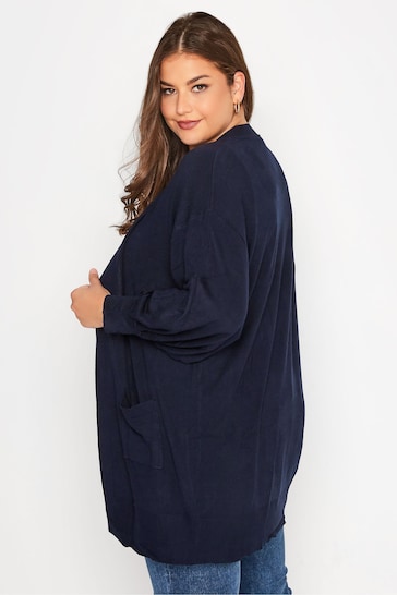 Yours Curve Blue Balloon Sleeve Fine Knit Cardigan