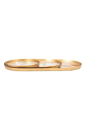 Gallery Home Brass Set of 3 Hanford Round Marbled Trays