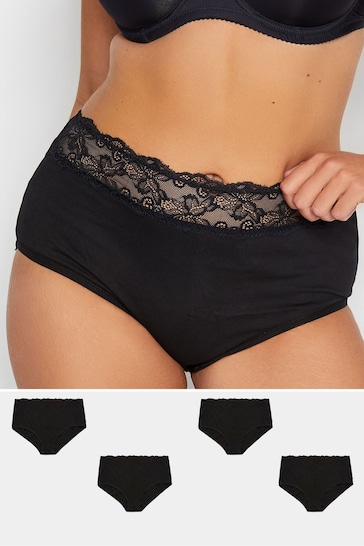 Yours Curve Black Lace Trim High Waisted Full Briefs 4 Pack