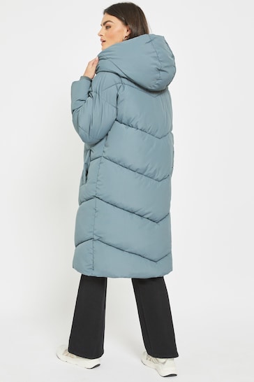 NOISY MAY Blue Padded High Neck Hooded Quilted Coat