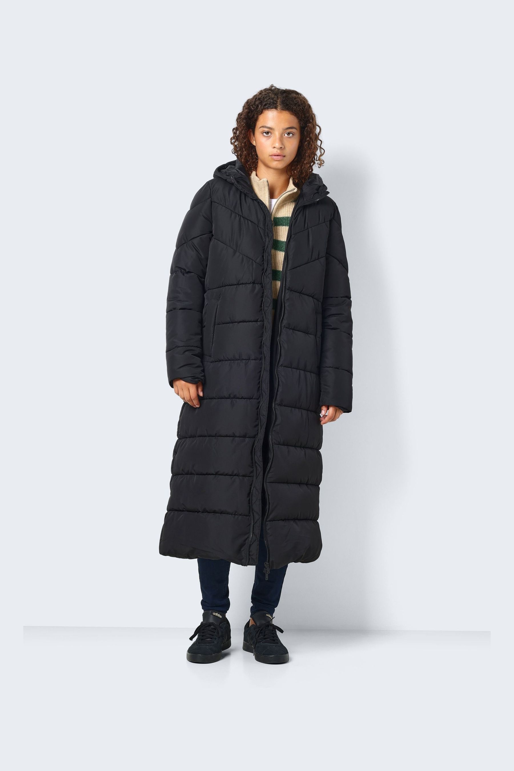 NOISY MAY Black Maxi Length Padded Quilted Hooded Coat