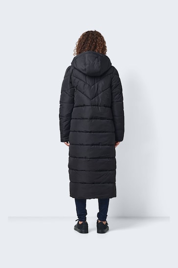 NOISY MAY Black Maxi Length Padded Quilted Hooded Coat
