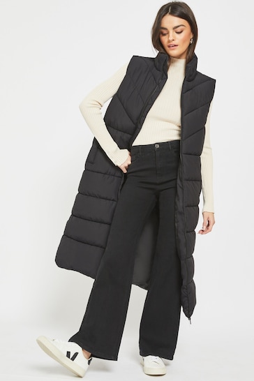 NOISY MAY Black Maxi Length Padded Quilted Collarless Gilet