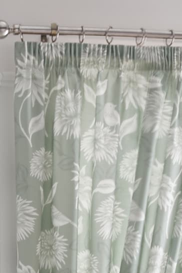 D&D Green Chrysanthemum Pencil Pleat Curtains