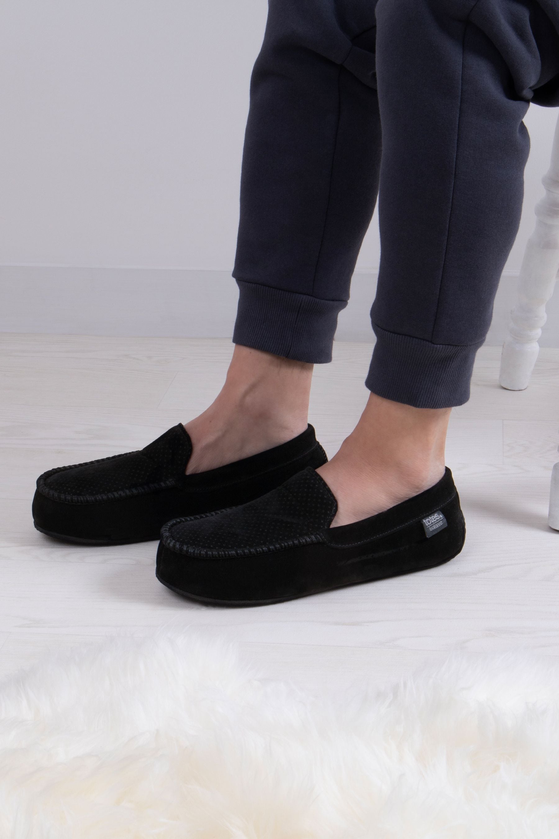 Buy Totes Black Isotoner Mens Perforated Suedette Moccasin Slipper