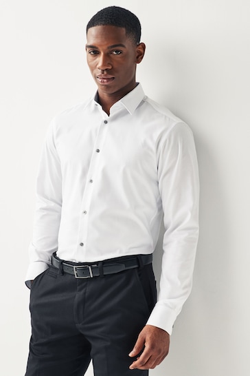 White Slim Fit Trimmed Easy Care Single Cuff Shirt