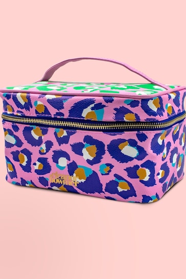 Eleanor Bowmer Pink Leopard Print Vanity Case Wash Bag