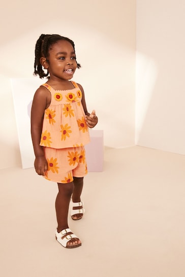 Orange Sunflower Co-ord Top and Shorts (3mths-7yrs)