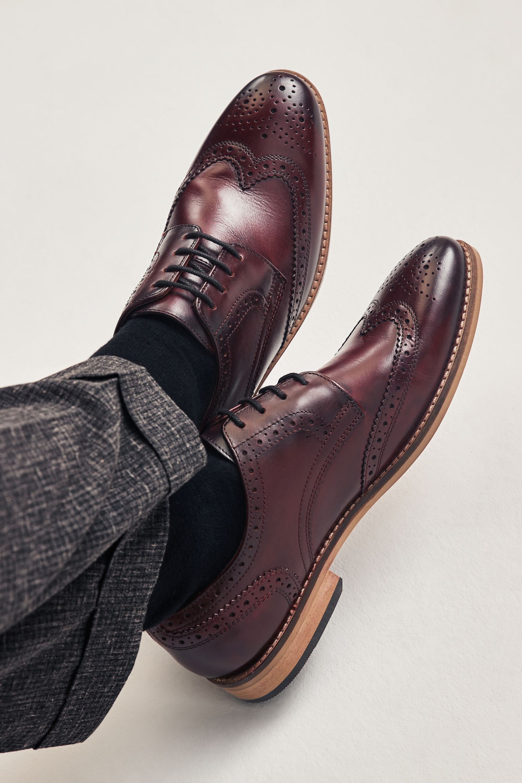 Buy Burgundy Red Standard Fit Leather Contrast Sole Brogue Shoes from the Next UK online shop