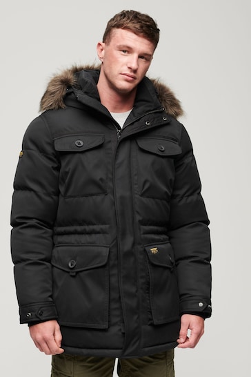Superdry Black Chinook Faux Fur Parka Coat