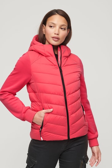 Superdry Pink Hooded Storm Hybrid Padded Jacket