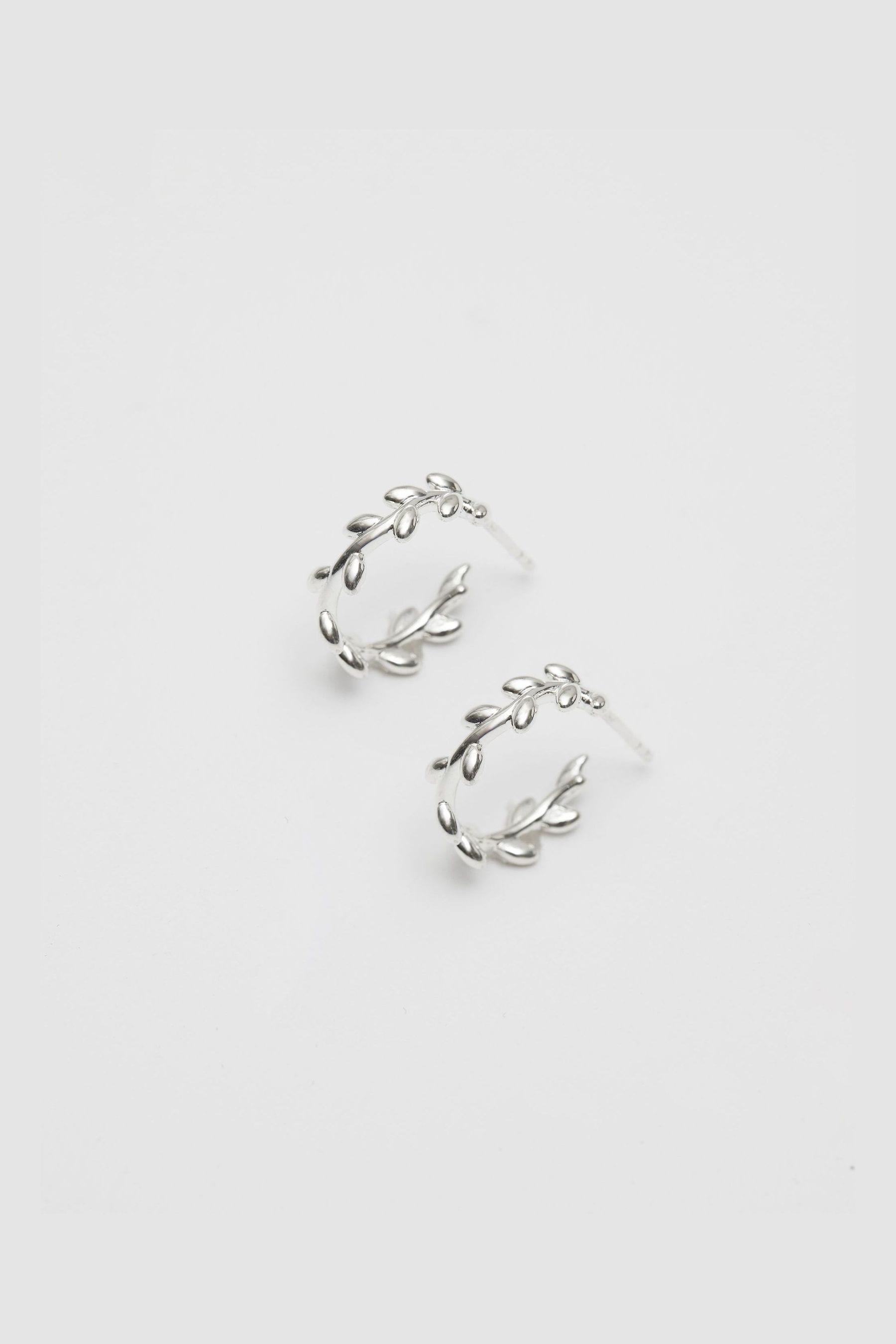 Buy Simply Silver Sterling Silver Tone 925 Leaf Hoop Earrings from