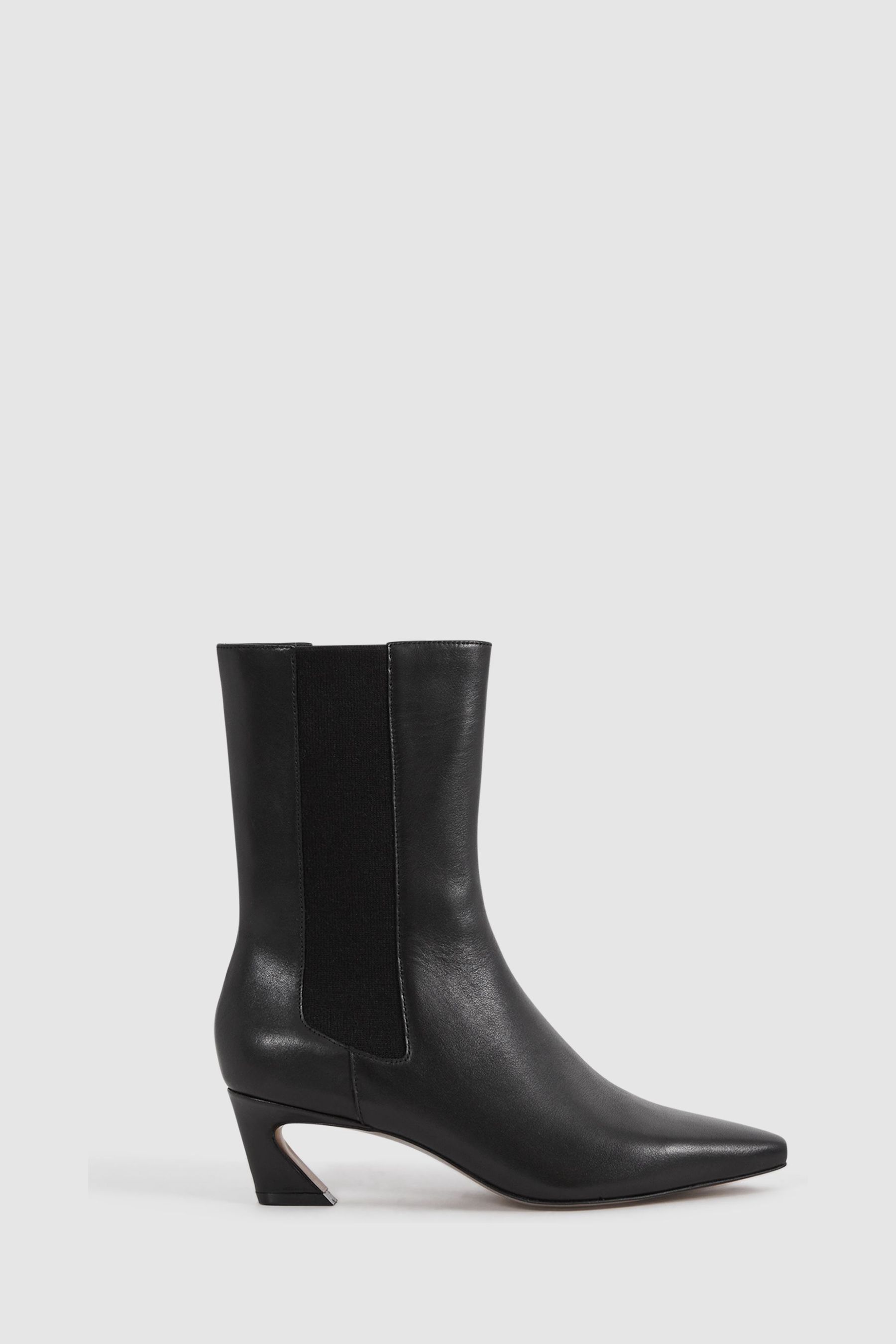 Buy Reiss Black Mina Leather Kitten Heel Chelsea Boots from the