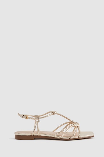 Reiss Gold Iris Metallic Knot Detail Sandals