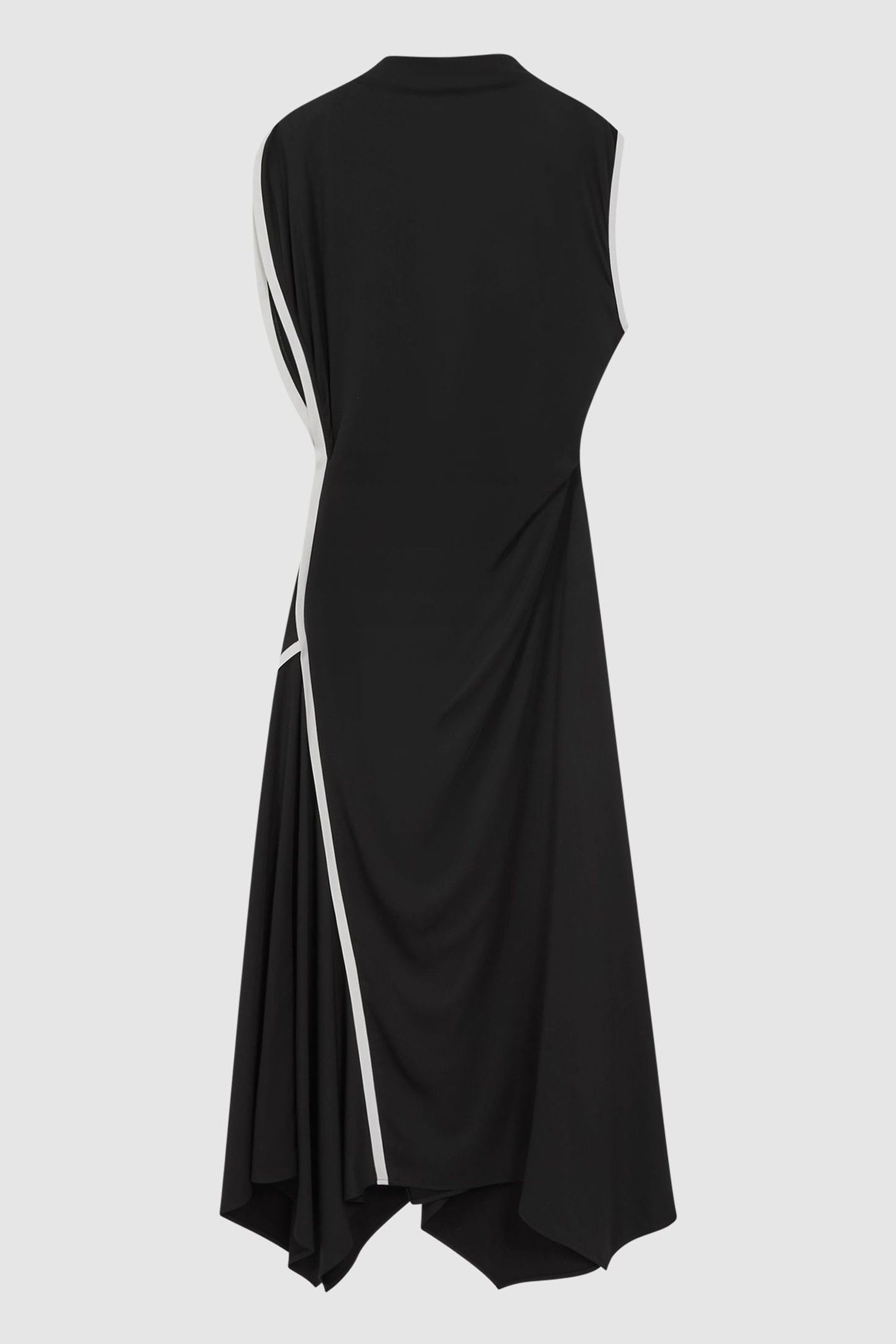 Reiss Black White Klein Asymmetric Contrast Trim Midi Dress