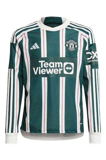 adidas Green Manchester United Away Long Sleeve FootBall T-Shirt Kids