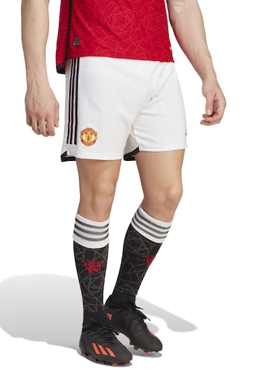 adidas White Manchester United Home Authentic Shorts 2023-24