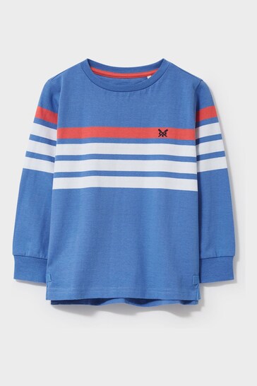 Crew Clothing pull-overs Company Bright Blue Stripe Cotton Casual T-Shirt