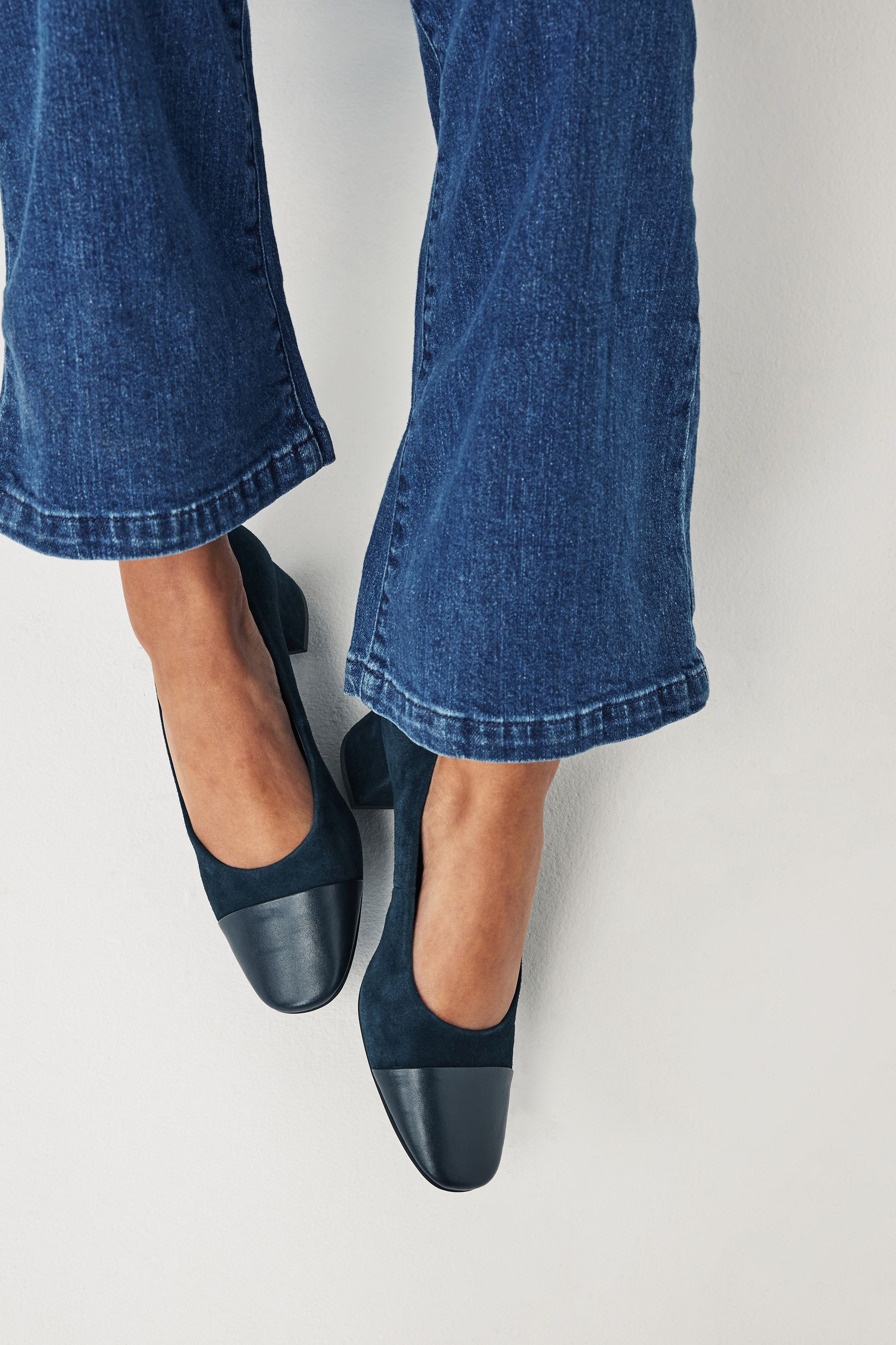 Navy Regular Wide Fit Forever Comfort Leather Low Block Heel Shoes