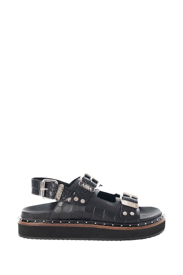 ASRA London Sami Croc Leather Studded Black Sandals