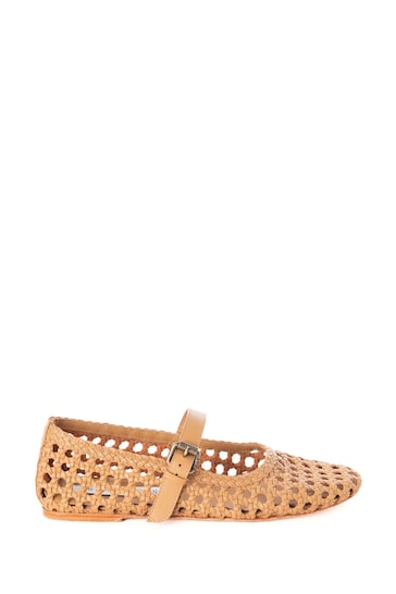 ASRA London Neve Woven Leather Strap Ballerina Brown Shoes
