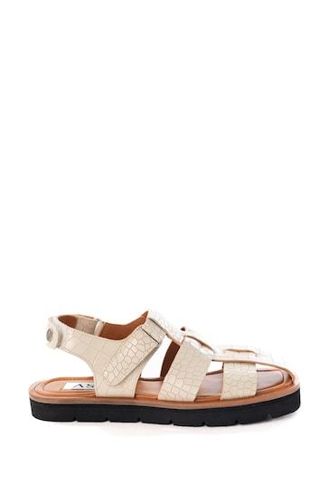 ASRA London Maddie Croc Effect Leather Fisherman White Sandals