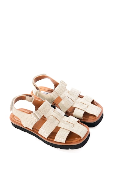 ASRA London Maddie Croc Effect Leather Fisherman White Sandals