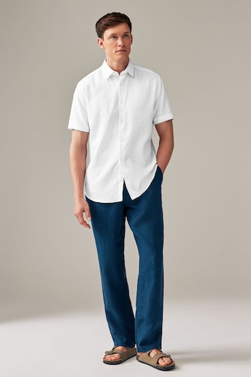 White Textured Linen Blend Shirt