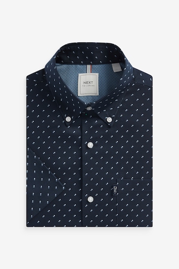 Navy Blue Easy Iron Button Down Short Sleeve Oxford Shirt