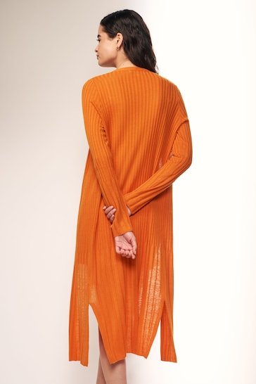 Orange Longine Linen Rib Cardigan