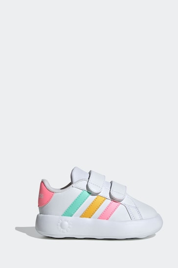 adidas Off White/Pink Kids Grand Court 2.0 Shoes