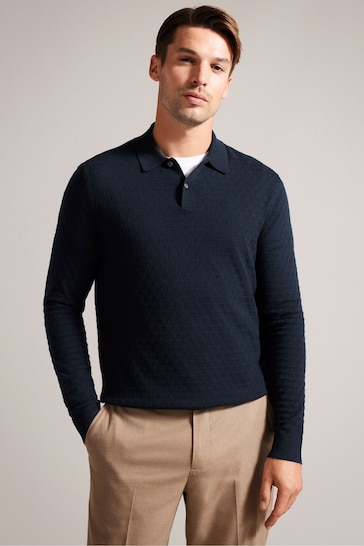 Ted Baker Blue Morar Stitch Knitted Polo Shirt