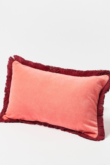 Oliver Bonas Pink Issey Pink Velvet Fringed Rectangle Cushion Cover