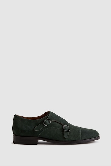 Reiss Forest Green Amalfi Suede Double Monk Strap Shoes
