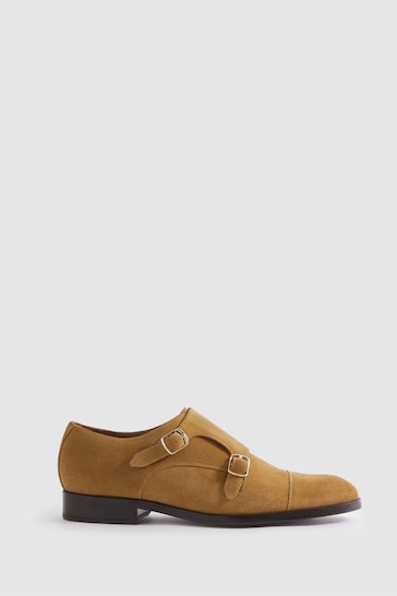Reiss Stone Amalfi Suede Double Monk Strap Shoes