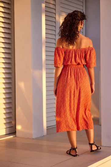 Coral Orange Off Shoulder Summer Dress