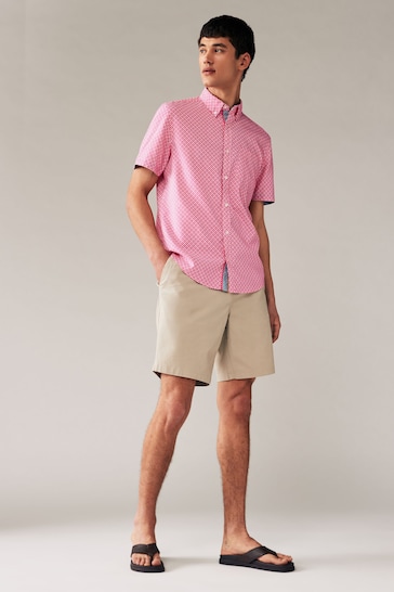 Pink Linen Blend Printed Short Sleeve Shirt