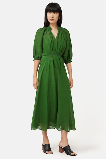 Jigsaw Green Silk Linen Gauze Midi Dress
