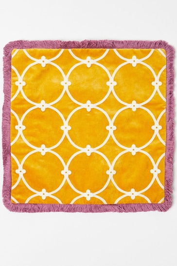 Oliver Bonas Yellow Embroidered Loop Yellow Velvet Cushion Cover