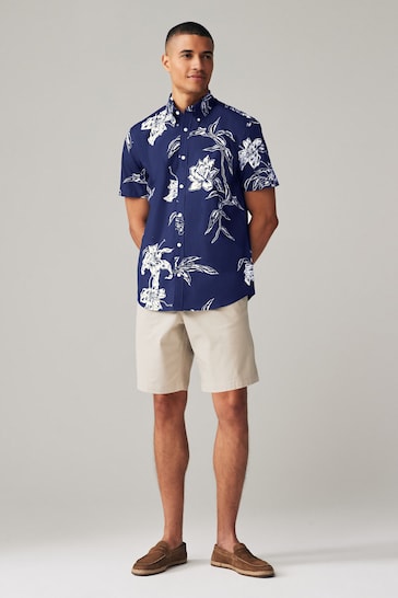 Navy Blue Floral Short Sleeve Shirt